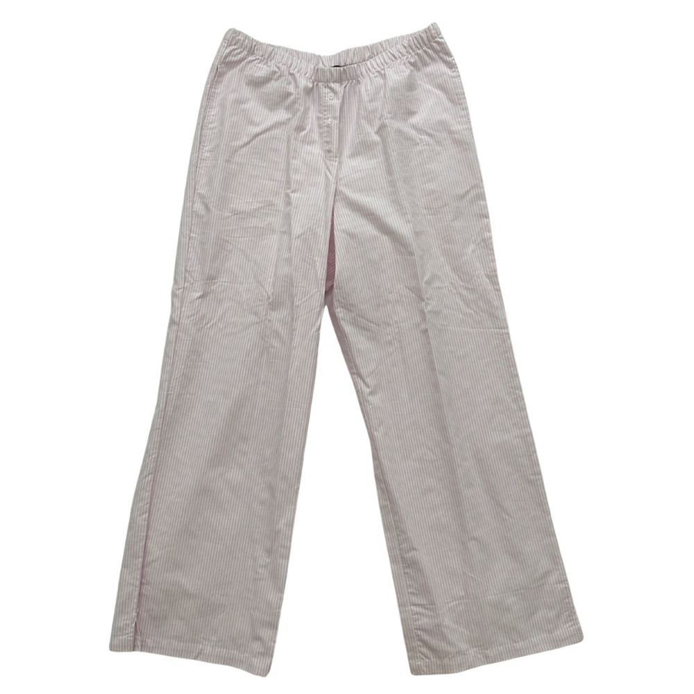 Pink and white striped poplin pants with bow detail- Size Medium